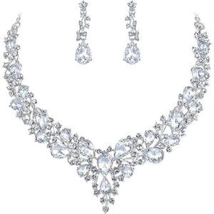 Women’s Austrian Crystal Teardrop Statement Necklace & Earrings Set